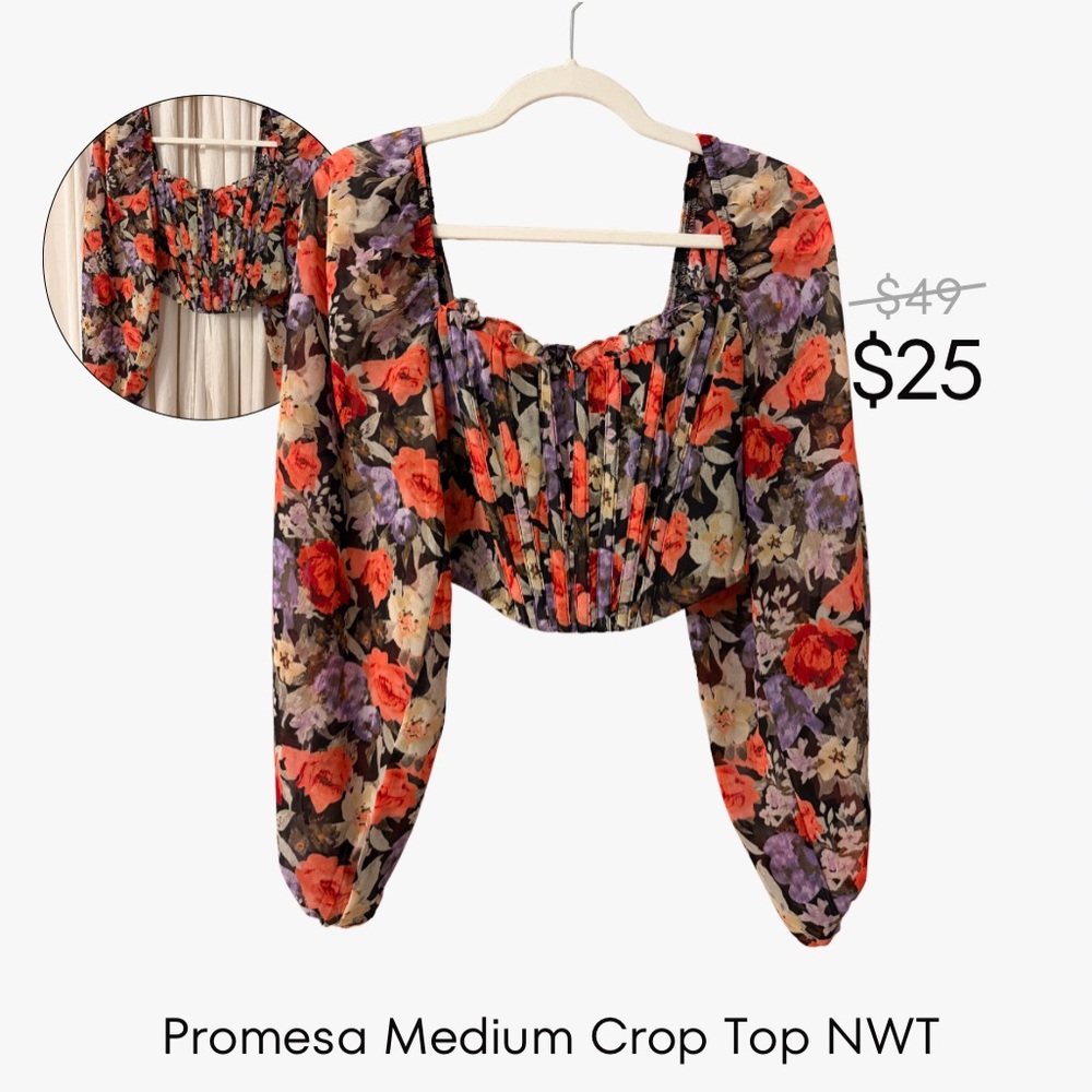 Promesa Vibrant Floral Crop Top - Red, Purple, Black